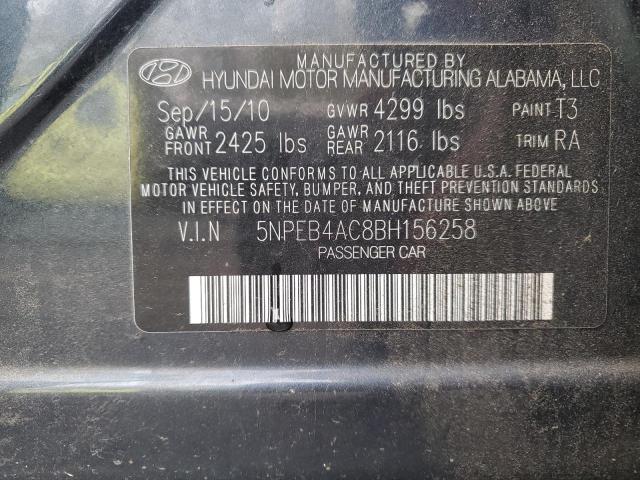 5NPEB4AC8BH156258 - 2011 HYUNDAI SONATA GLS BLACK photo 12