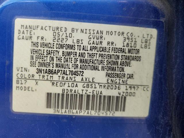 3N1AB6AP7AL704572 - 2010 NISSAN SENTRA 2.0 BLUE photo 12