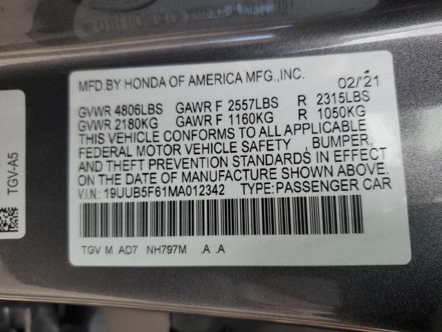 19UUB5F61MA012342 - 2021 ACURA TLX ADVANCE GRAY photo 12