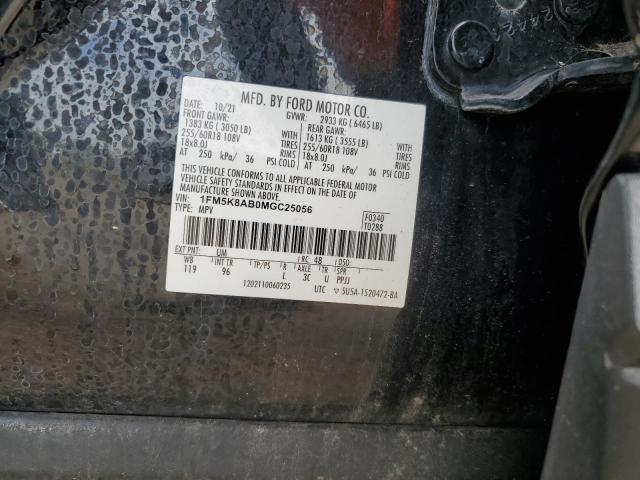 1FM5K8AB0MGC25056 - 2021 FORD EXPLORER POLICE INTERCEPTOR შავი ფოტო 14