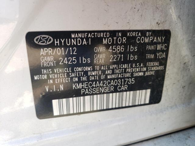 KMHEC4A42CA031735 - 2012 HYUNDAI SONATA HYBRID WHITE photo 12