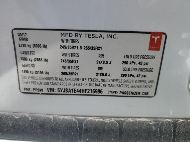 5YJSA1E44HF216986 - 2017 TESLA MODEL S Սպիտակ լուսանկար 13
