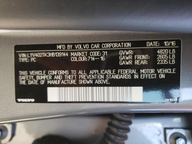 LYV402TK3HB139144 - 2017 VOLVO S60 PREMIER GRAY photo 12