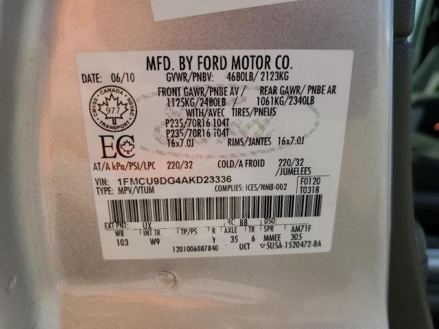 1FMCU9DG4AKD23336 - 2010 FORD ESCAPE XLT SILVER photo 13