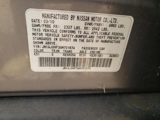 JN1AJ0HP3AM701874 - 2010 INFINITI EX35 BASE Արծաթագույն լուսանկար 13
