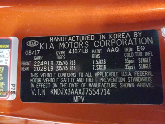 KNDJX3AAXJ7554714 - 2018 KIA SOUL ! ORANGE photo 13