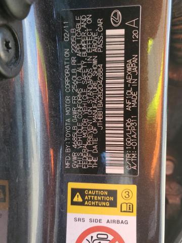 JTHBB1BA2B2042884 - 2011 LEXUS HS 250H BLACK photo 12