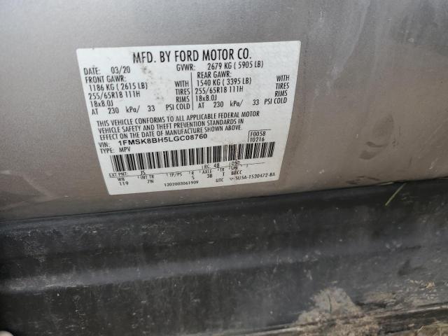 1FMSK8BH5LGC08760 - 2020 FORD EXPLORER ვერცხლისფერი ფოტო 13