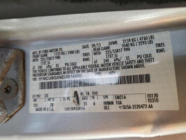 1FMCU9GX9EUB16950 - 2014 FORD ESCAPE SE SILVER photo 12