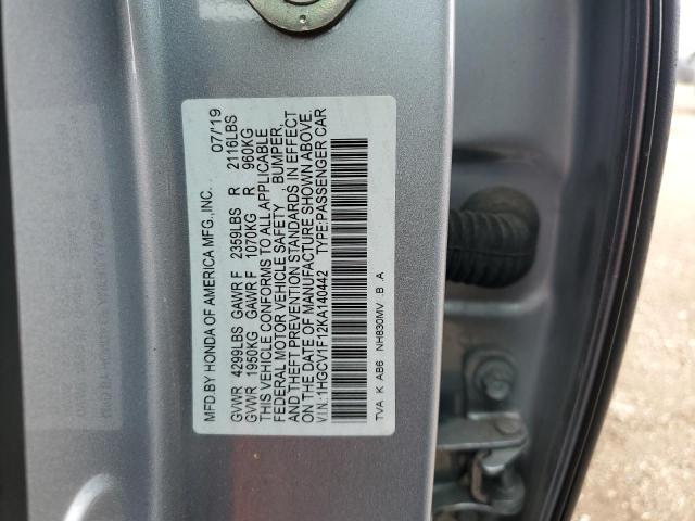 1HGCV1F12KA140442 - 2019 HONDA ACCORD LX Silber Foto 12