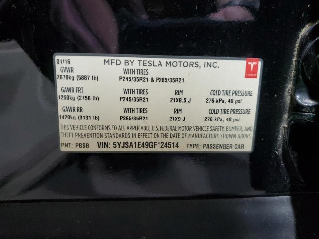 5YJSA1E49GF124514 - 2016 TESLA MODEL S 黑色 照片 12