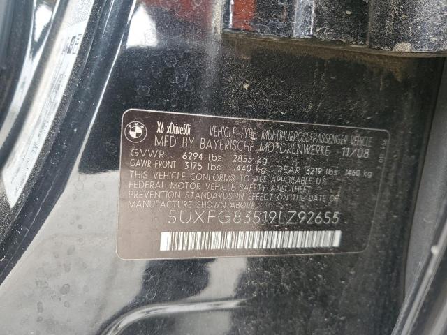 5UXFG83519LZ92655 - 2009 BMW X6 BLACK photo 13