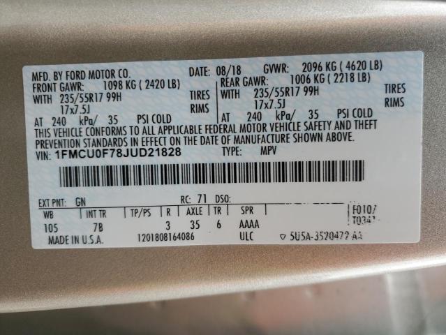 1FMCU0F78JUD21828 - 2018 FORD ESCAPE S Алтын фото 12