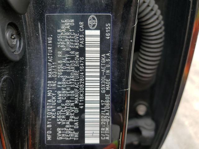 4T1BK3DB2BU416476 - 2011 TOYOTA AVALON BASE 黑色 照片 12