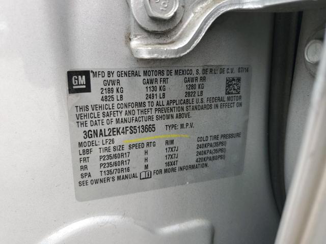 3GNAL2EK4FS513665 - 2015 CHEVROLET CAPTIVA LS ვერცხლისფერი ფოტო 13