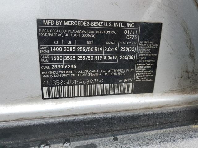 4JGBB8GB2BA689850 - 2011 MERCEDES-BENZ ML 350 4MATIC GRAY photo 13