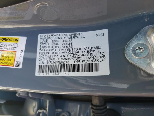 19XFL2H87NE020395 - 2022 HONDA CIVIC SPORT 青色 照片 12