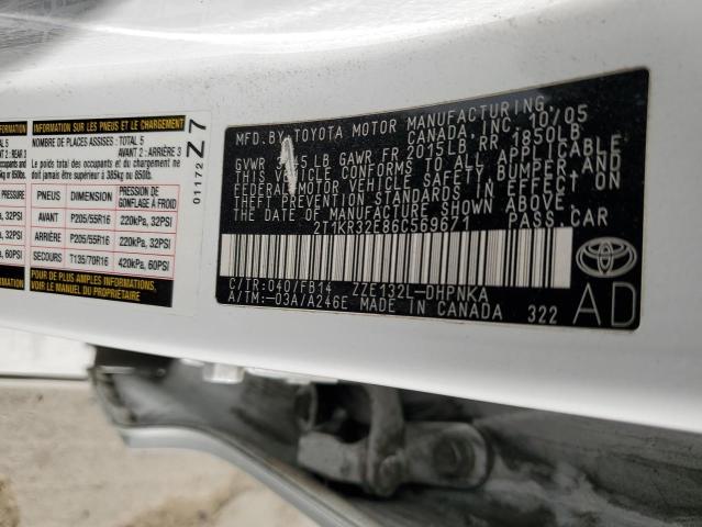 2T1KR32E86C569671 - 2006 TOYOTA COROLLA MA XR WHITE photo 12
