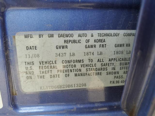 KL1TD66E29B613298 - 2009 CHEVROLET AVEO LS 蓝色 照片 12