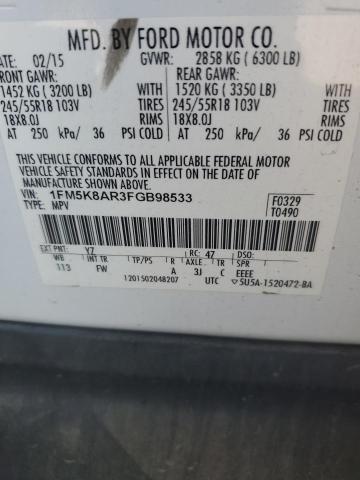 1FM5K8AR3FGB98533 - 2015 FORD EXPLORER POLICE INTERCEPTOR WHITE photo 13