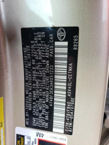 4T4BF3EK3AR051233 - 2010 TOYOTA CAMRY BASE Ոսկեգույն լուսանկար 12