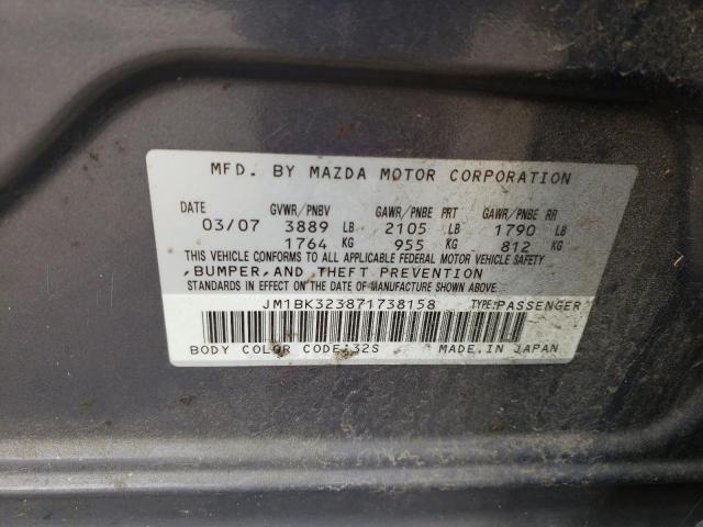 JM1BK323871738158 - 2007 MAZDA 3 S GRAY photo 13