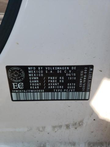 3VW2K7AJ7FM343698 - 2015 VOLKSWAGEN JETTA BASE أبيض صورة 12