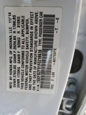 19XFB2F91FE218616 - 2015 HONDA CIVIC EXL Ağ foto 12