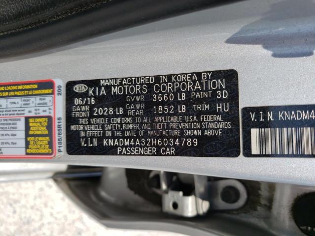 KNADM4A32H6034789 - 2017 KIA RIO LX SILVER photo 13