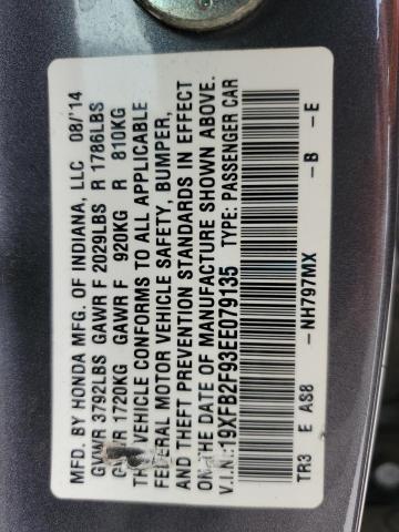 19XFB2F93EE079135 - 2014 HONDA CIVIC EXL GRAY photo 12