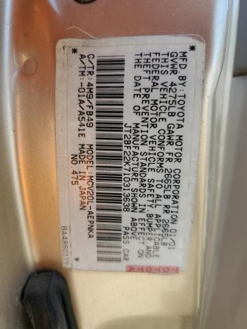 JT2BF22K710313638 - 2001 TOYOTA CAMRY CE GOLD photo 12