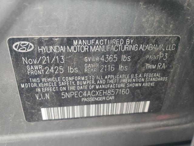 5NPEC4ACXEH857160 - 2014 HYUNDAI SONATA SE GRAY photo 10