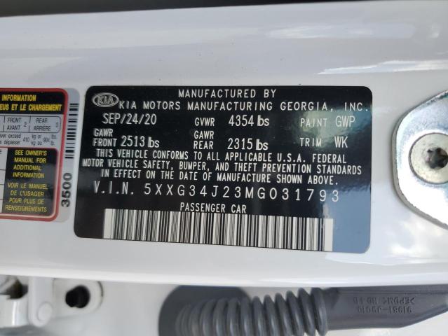 5XXG34J23MG031793 - 2021 KIA K5 EX WHITE photo 12