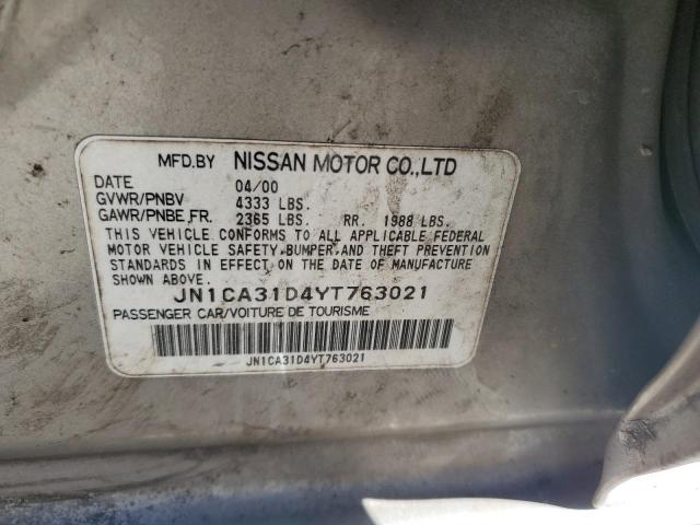 JN1CA31D4YT763021 - 2000 NISSAN MAXIMA GLE GRAY photo 10