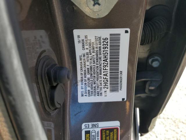 2HGFA1F92AH519326 - 2010 HONDA CIVIC EXL ნაცრისფერი ფოტო 13