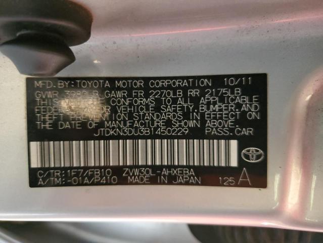 JTDKN3DU3B1450229 - 2011 TOYOTA PRIUS SILVER photo 12