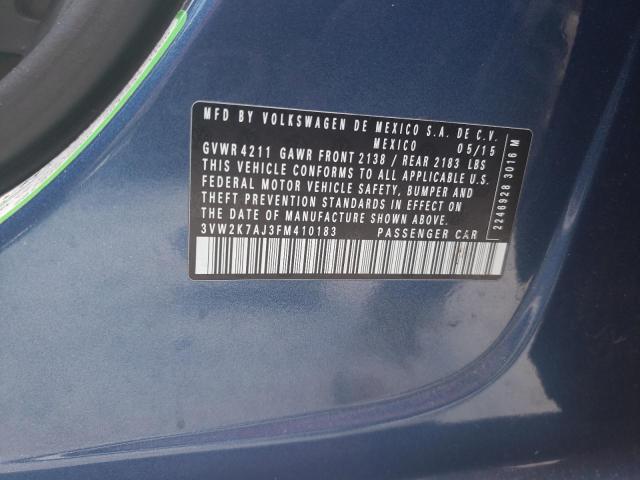 3VW2K7AJ3FM410183 - 2015 VOLKSWAGEN JETTA BASE أزرق صورة 12