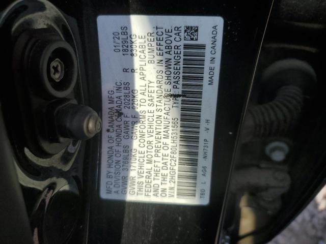 2HGFC2F80LH531565 - 2020 HONDA CIVIC SPORT შავი ფოტო 12
