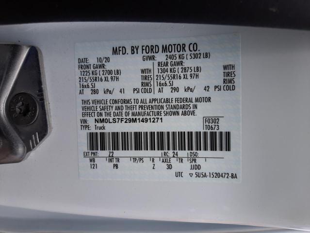 NM0LS7F29M1491271 - 2021 FORD TRANSIT CO XLT WHITE photo 10