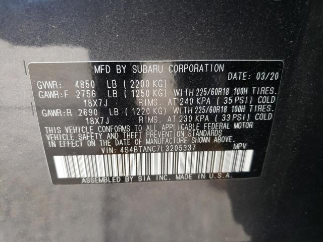 4S4BTANC7L3205337 - 2020 SUBARU OUTBACK LIMITED GRAY photo 13