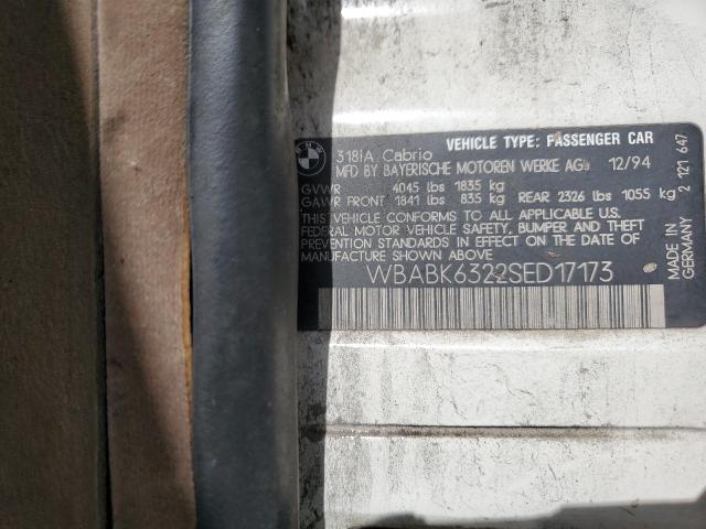 WBABK6322SED17173 - 1995 BMW 318 IC AUTOMATIC WHITE photo 12