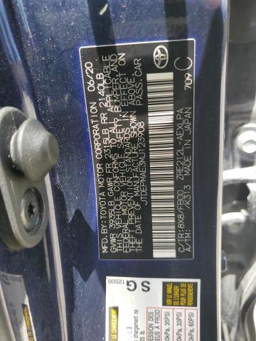 JTDEPMAE3MJ123908 - 2021 TOYOTA COROLLA LE BLUE photo 12