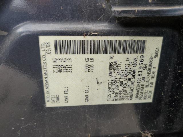 1N4AA51E49C819569 - 2009 NISSAN MAXIMA S GRAY photo 12