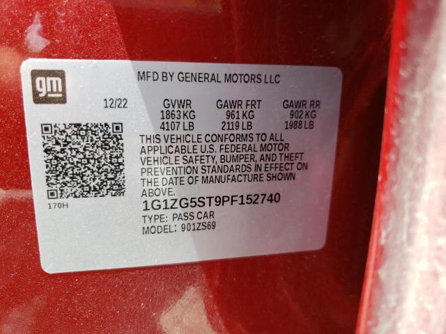 1G1ZG5ST9PF152740 - 2023 CHEVROLET MALIBU RS 红色 照片 12