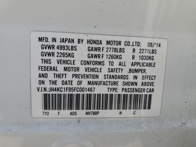 JH4KC1F95FC001467 - 2015 ACURA RLX ADVANCE WHITE photo 12