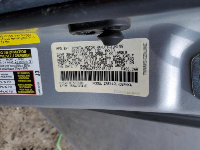 5YFBU4EE2DP151121 - 2013 TOYOTA COROLLA LE BASE SILVER photo 12