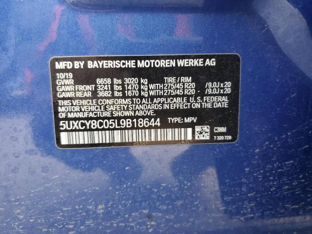 5UXCY8C05L9B18644 - 2020 BMW X6 M50I BLUE photo 14