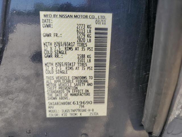 5N1AR1NB0BC619690 - 2011 NISSAN PATHFINDER S GRAY photo 13