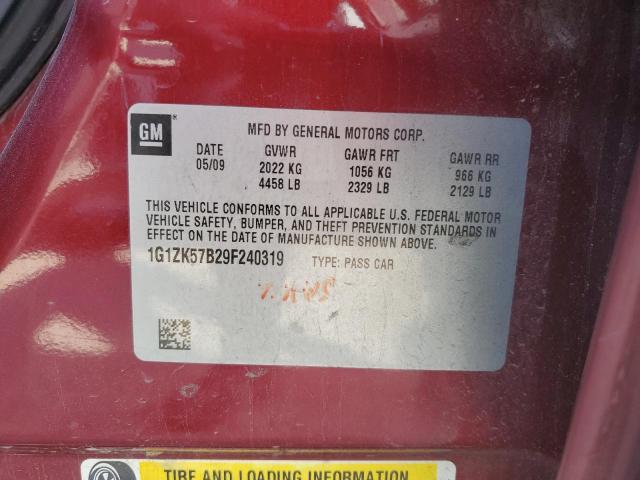 1G1ZK57B29F240319 - 2009 CHEVROLET MALIBU LTZ მუქწითელი ფოტო 12