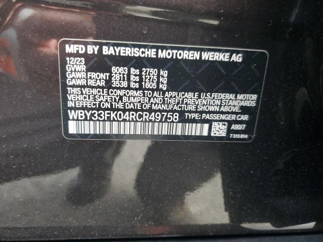 WBY33FK04RCR49758 - 2024 BMW I5 EDRIVE 40 BLACK photo 12